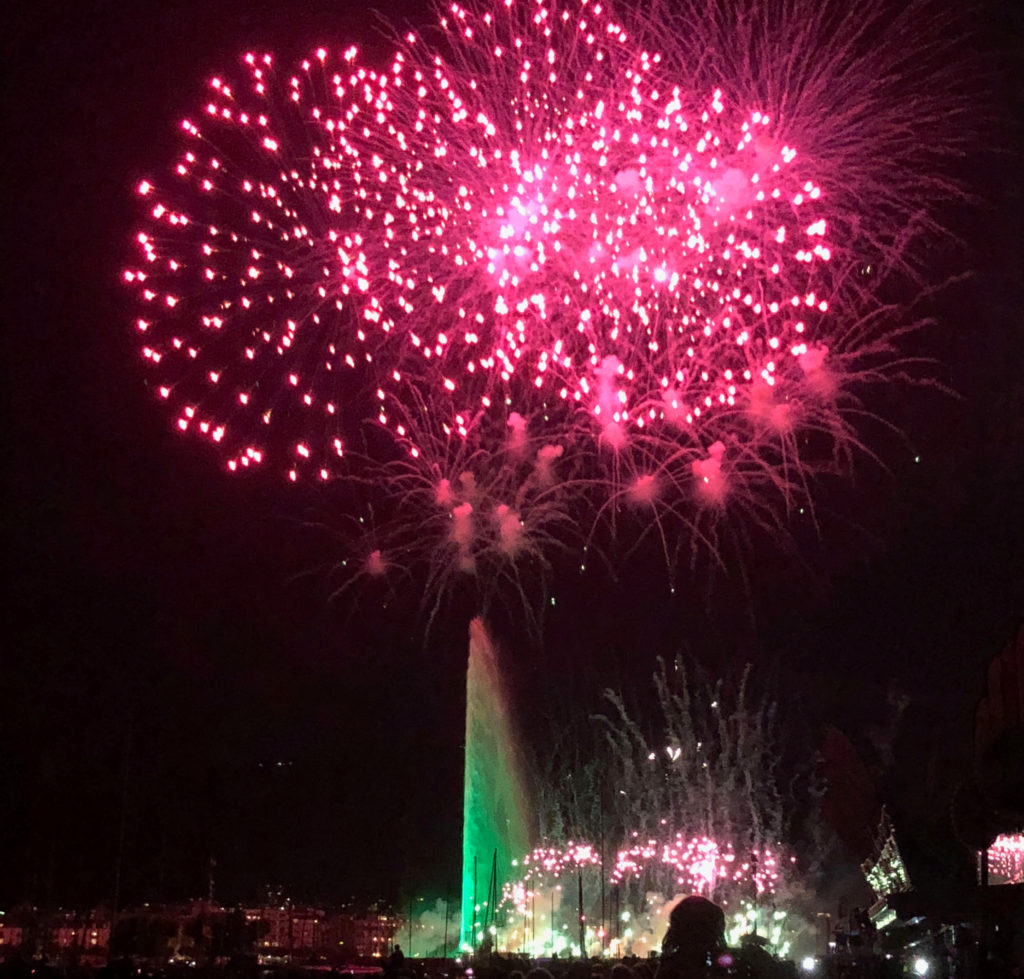 Fireworks explode over Geneva's Jet d'Eau on Karen's Quirky Style