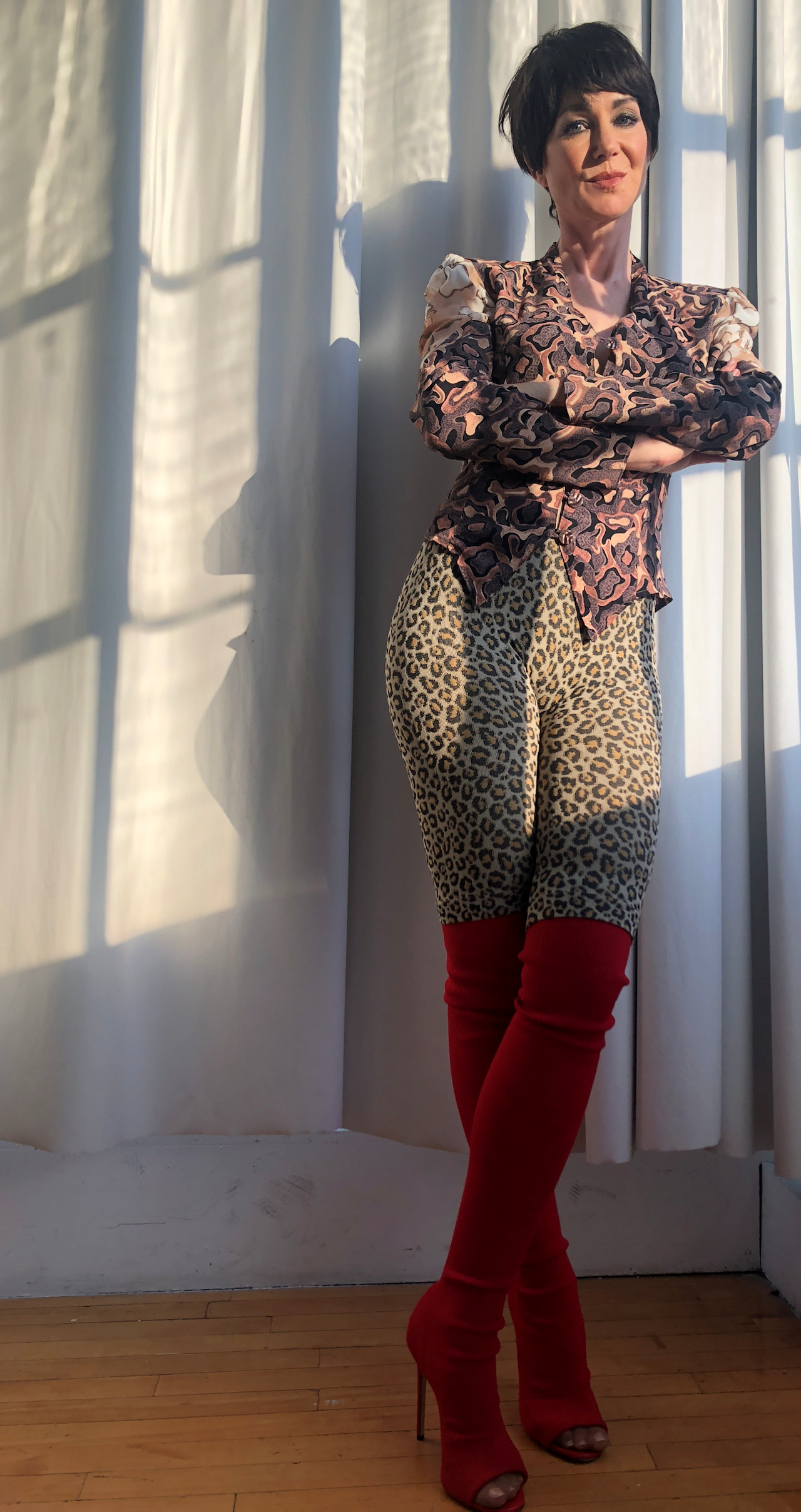 Karen's Quirky Style - West Village Model Karen Rempel - in red boots and leopard print