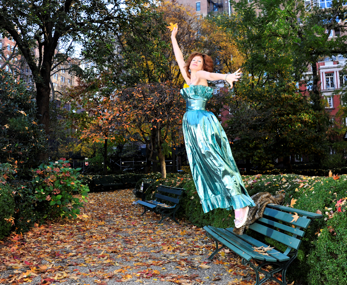 West Village Model Karen Rempel jumping for joy in Gramercy Park - Karen's Quirky Style
