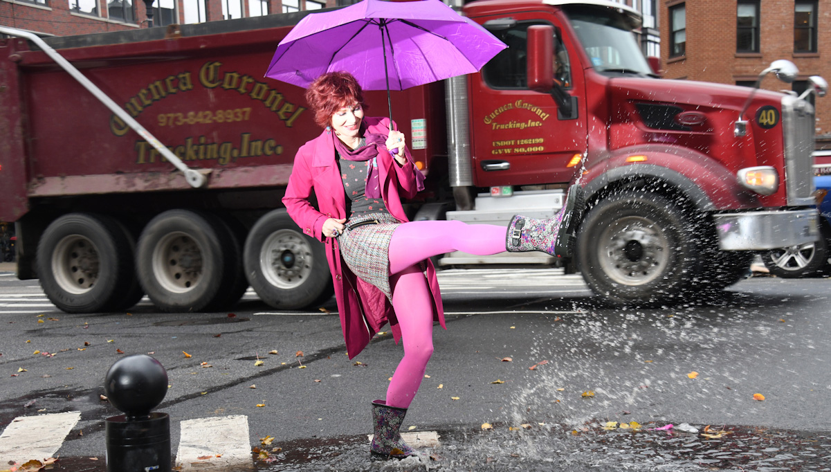 West Village Model Karen Rempel - Karen's Quirky Style - Rain Day - Red Truck