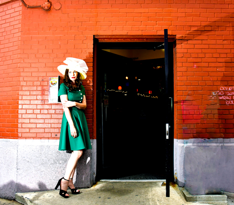 West Village Model Karen Rempel in front of Hector's Cafe, in the style of Edward Hopper