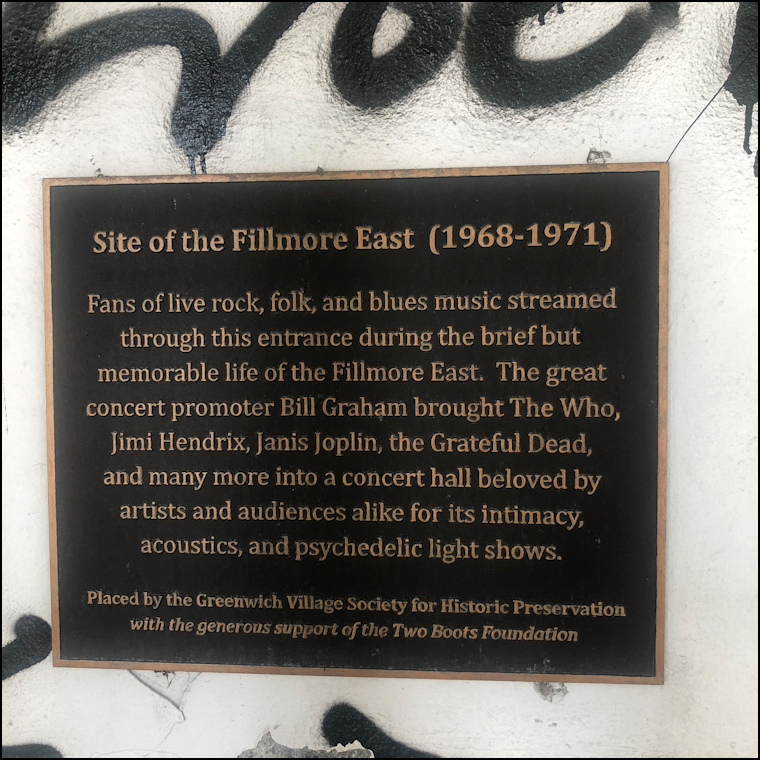 Plaque for the Fillmore East on Second Avenue