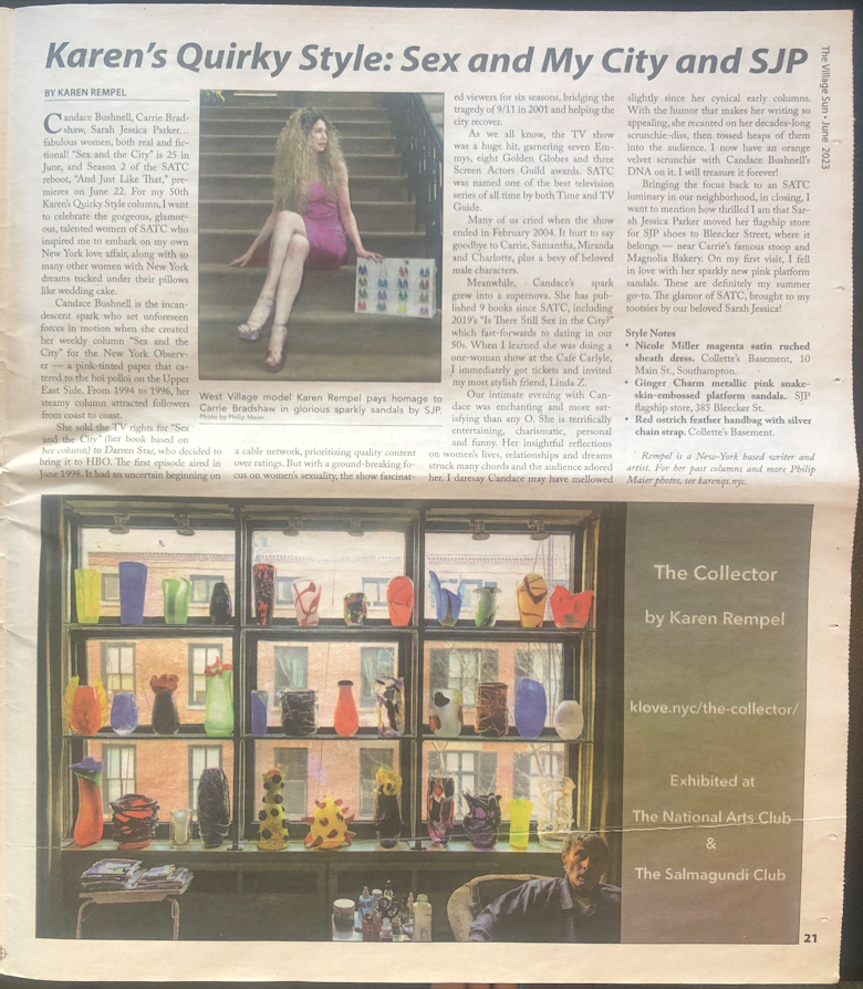 Full-page spread in The Village Sun - Karen's Quirky Style and Karen Rempel's The Collector featuring author and photographer Arthur Lambert