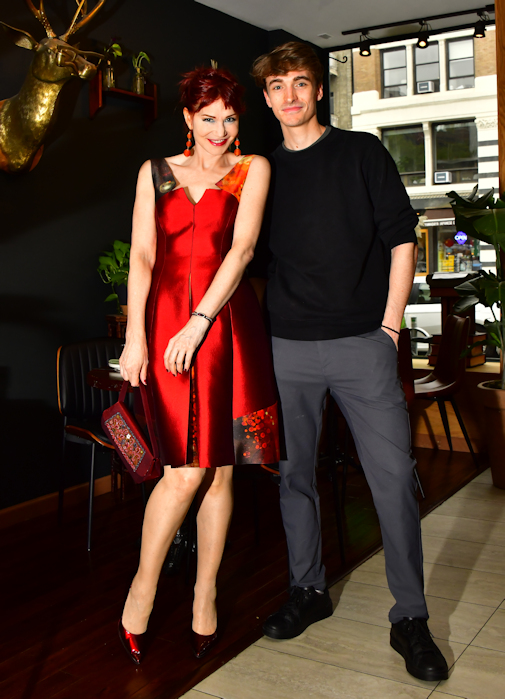 Manhattan Model Karen Rempel with Thibault Dewulf, one of the friendly bartenders at Travelers Poets & Friends