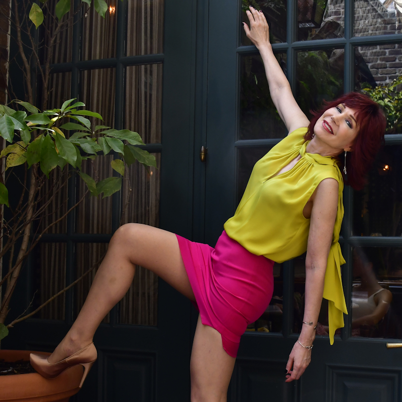 Manhattan model Karen Rempel in the garden at the Hotel Chelsea Lobby Bar