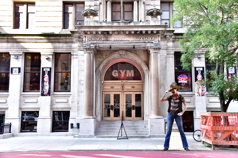 Manhattan model Karen Rempel tips their hat to the Village People’s cowboy, Randy Jones, at the YMCA where the Village People filmed their video.