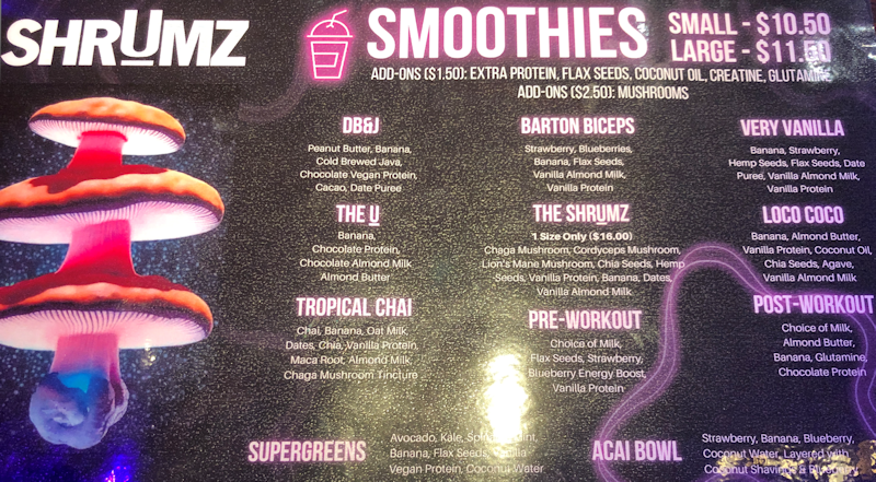 ShrUmz Smoothie Menu