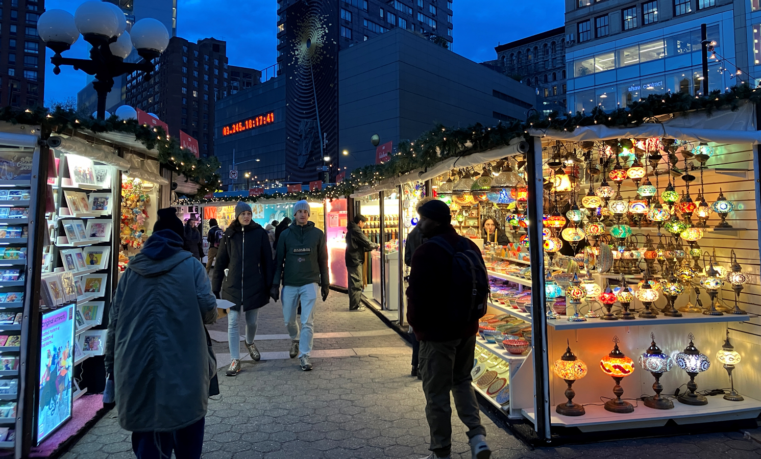 5.Turkish lamps light the way over the paving stones at the Union Square Holiday Market