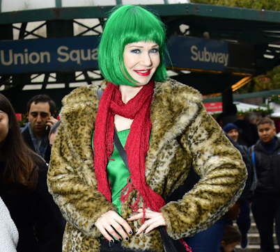 Manhattan model Karen Rempel in a Grinch-green wig from Wigs and Plus.