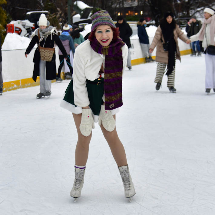 Manhattan model Karen Rempel skating at Wollman Rink in Central Park
