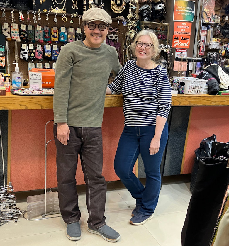 Reminiscence Window dresser Rodney Rufo and store manager Joan Bedor 