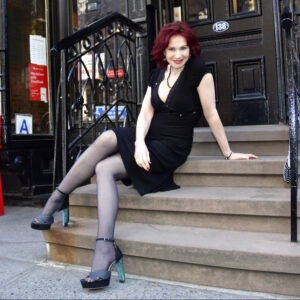 Manhattan model Karen Rempel on the steps of Blossom Dearie's Home in the West Village