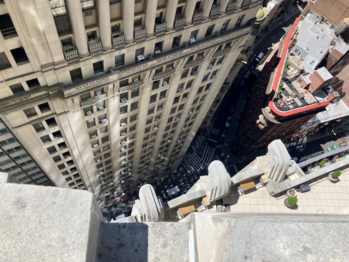 Looking down from 20 Exchange Place apartment