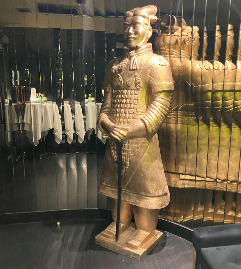 Peaceful warrior statue at entrance to Philippe Chow Downtown