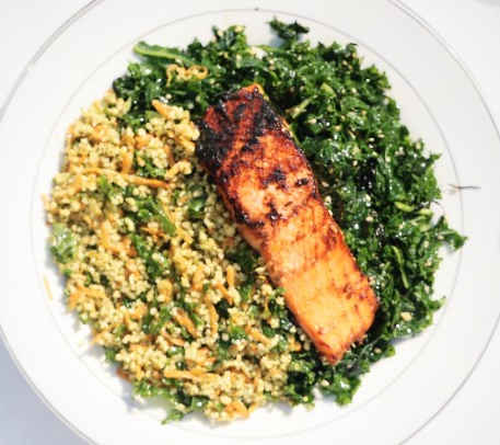 Karen Rempel’s favorite prepared dinner from LifeThyme Natural Market -- salmon, couscous, and greens